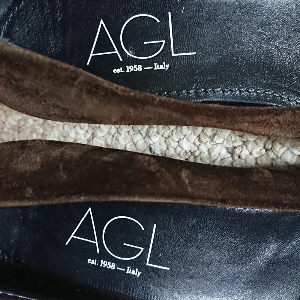 AGL Brown Suede leather Pumps with decorative gold studs size 7.5